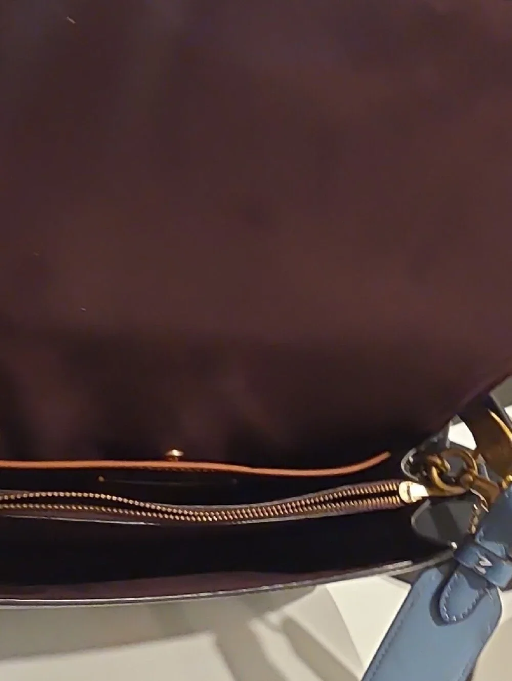 Coach Two-Tone Blue Leather Shoulder Bag with Gold Hardware
